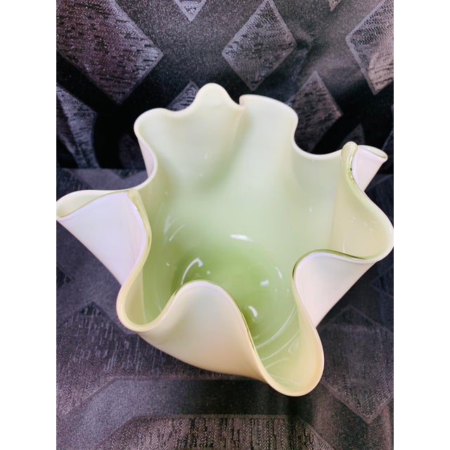 Vintage Italian Murano Pale Mint Green and White Glass Handkerchief