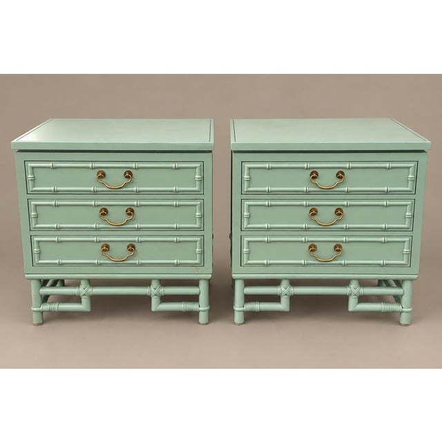 Chinoiserie Vintage Ficks Reed Style Kaplan & Fox Faux Bamboo Nightstands or Side Tables - A Pair For Sale - Image 3 of 10