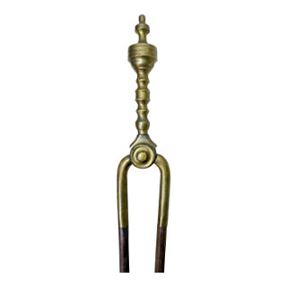 Antique 18th Century Wrought Iron Turned Brass English Fireplace Tongs Tool 3 For Sale