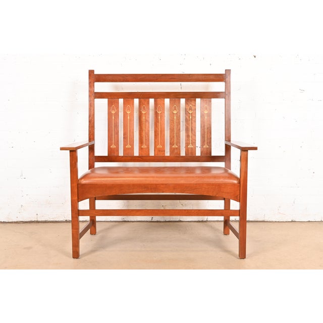 Stickley Harvey Ellis Collection Inlaid Cherry Wood Bench or Settee For Sale - Image 14 of 14
