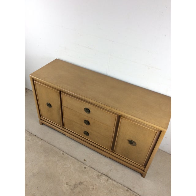 Mid Century Modern Credenza With Limed Oak Finish & Brass Hardware For Sale - Image 4 of 18