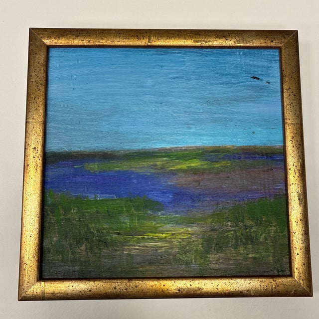 Coastal Late 20th Century Coastal Marsh Landscape Paintings With Custom Framing Wood Gold - Set of 3 Unknown Artist For Sale - Image 3 of 7