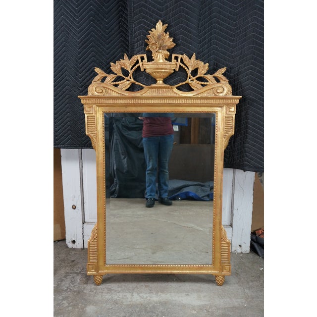 Vintage French Louis XVI Neoclassical Gilt Wall Hanging Mirror Mirror Fair 56" For Sale - Image 13 of 16