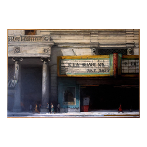 1990s Original Richard Bunkall Painting, Cinematic Urban Theatre Marquee Scene, Framed Oil on Canvas