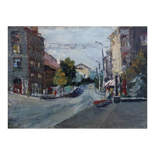 1980s City Landscape Urban Antique Oil Painting Original Soviet Art Ukrainian Artist Weaver 35-48 For Sale