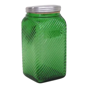 Owens Illinois Diagonal Ribbed Emerald Green Glass Sugar Jar Canister