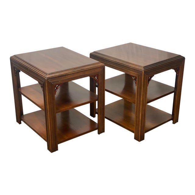 Vintage Mahogany Lane Altavista Chippendale Style Side Tables Pair