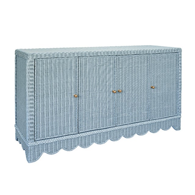 Contemporary Matthew Izzo Home Beatrice Light Blue Rattan Four Door Cabinet With Brass Hardware For Sale - Image 3 of 9