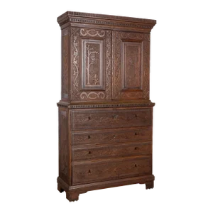 Highly Carved Pine Secretary From Denmark, Circa 1890