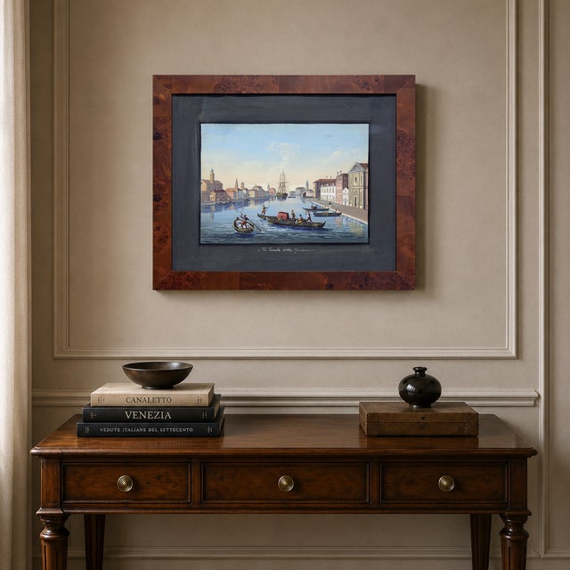 This charming Italian gouache on board depicts one of Venice's most celebrated waterways, the Giudecca Canal, animated by...