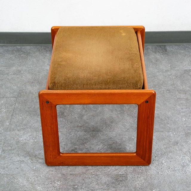 1960s Mid Century Danish Modern Ottoman Stool Brown Tan Fabric Rectangular Footrest For Sale - Image 12 of 12