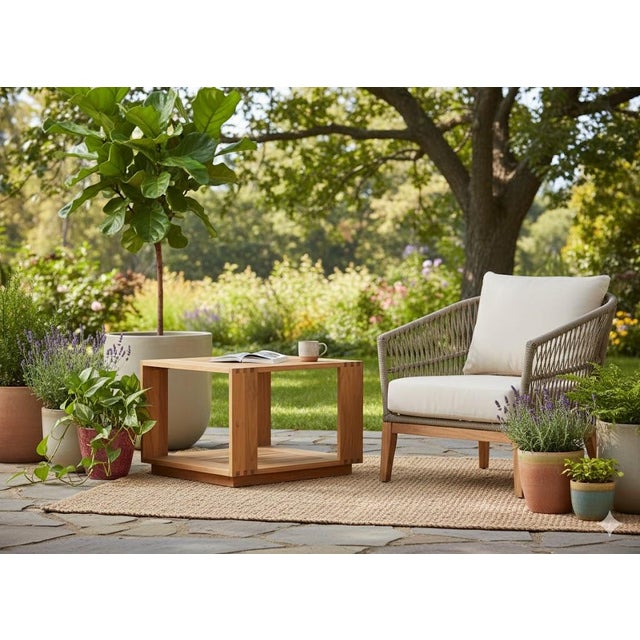 2020s Imperial Grove Solid Teak Wood Outdoor End Table Stylish For Sale - Image 5 of 12