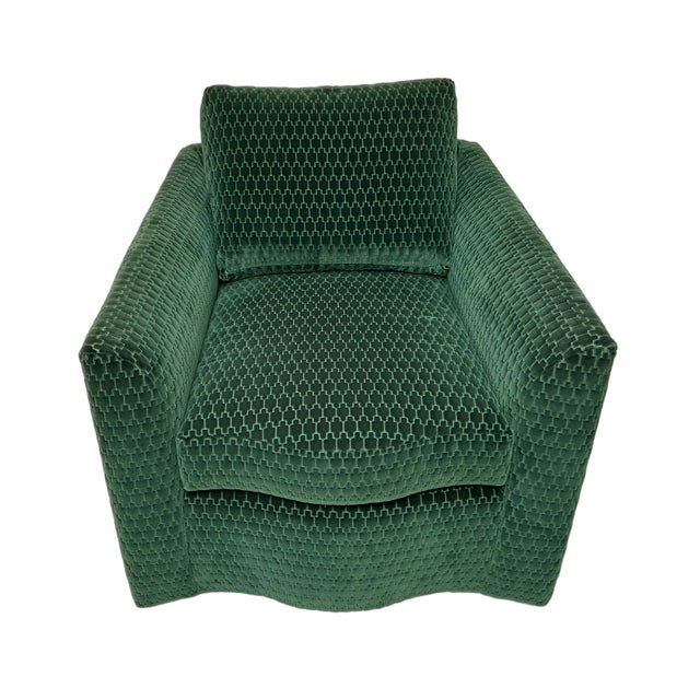 Contemporary Kravet Denham Green Velvet Swivel Chair Upholstered in Brentano Graviata Evergreen For Sale - Image 3 of 8
