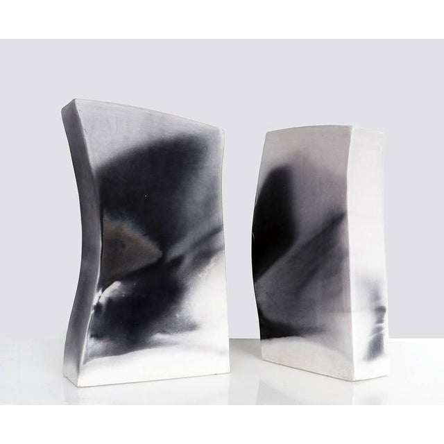 Architectural Smoke Fired Ceramic Vases, Set of 2 For Sale - Image 3 of 8