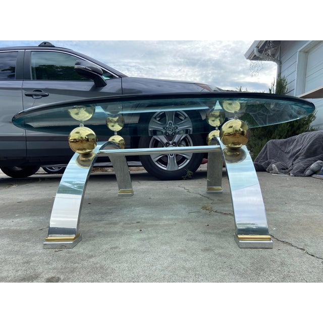 Mid-Century Modern Vintage Space Age Design Chrome and Glass Atomic Coffee Table For Sale - Image 3 of 13