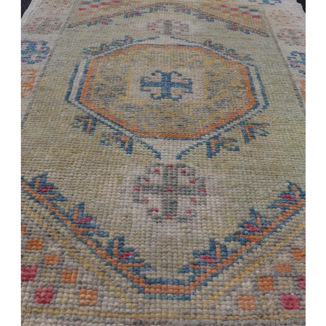 Modern Reproduction Turkish Oushak Rug With Multicolor Geometric Patterns 2'8" X 4'3" For Sale - Image 3 of 10