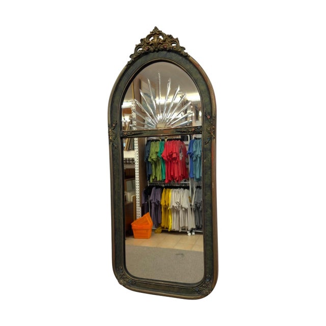 Hollywood Regency Vintage Arched Pier Mirror With Glass Sunburst Prism – Ornate Gilt Hollywood Regency Wall Mirror. For Sale - Image 3 of 11