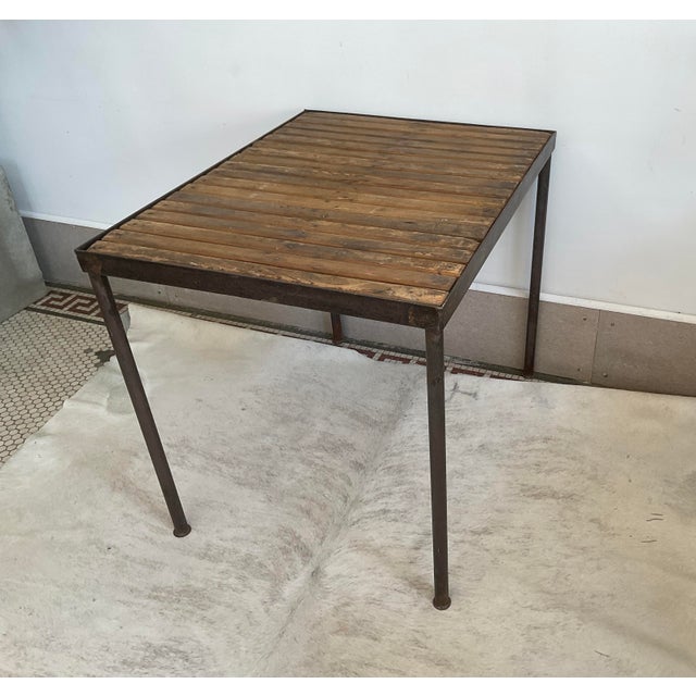 Vintage Industrial Metal Accent Table With Slatted Wooden Top For Sale - Image 10 of 14