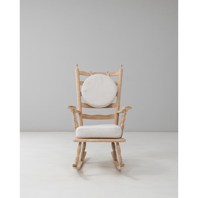 20th Century French Spindle-Back Oak Rocking Chair with Bouclé Cushions For Sale - Image 16 of 18