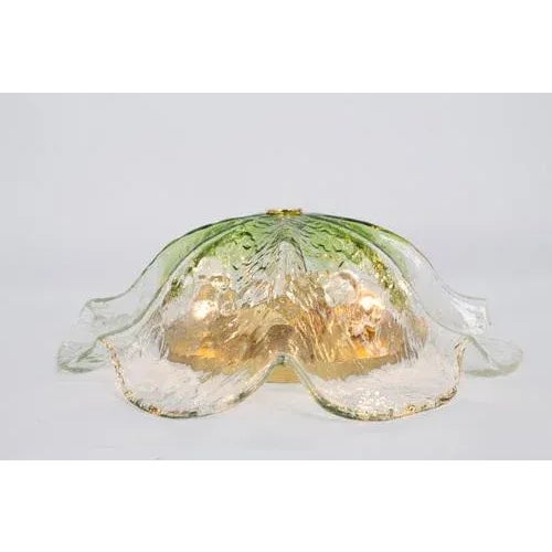 A wonderful round murano glass flush mount manufactured by kaiser leuchten in germany 1970s. Thickly murano textured glass...