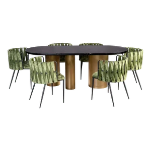 Balmain Marble Top Dining Set for 6 with Green Chairs - 7 Pieces
