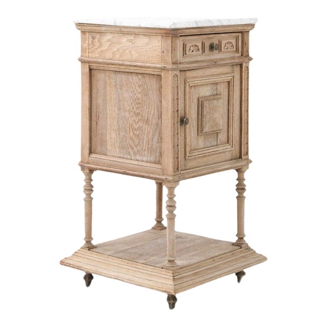 Antique French Bedside Table with Marble Top For Sale