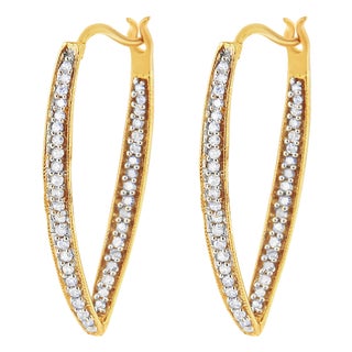 10K Yellow Gold 1/2 Cttw Round-Cut Diamond Modern Hoop Earrings (I-J Color, I2-I3 Clarity) For Sale
