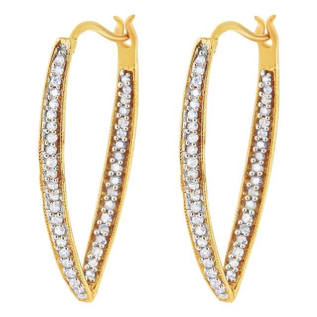 10K Yellow Gold 1/2 Cttw Round-Cut Diamond Modern Hoop Earrings (I-J Color, I2-I3 Clarity) For Sale