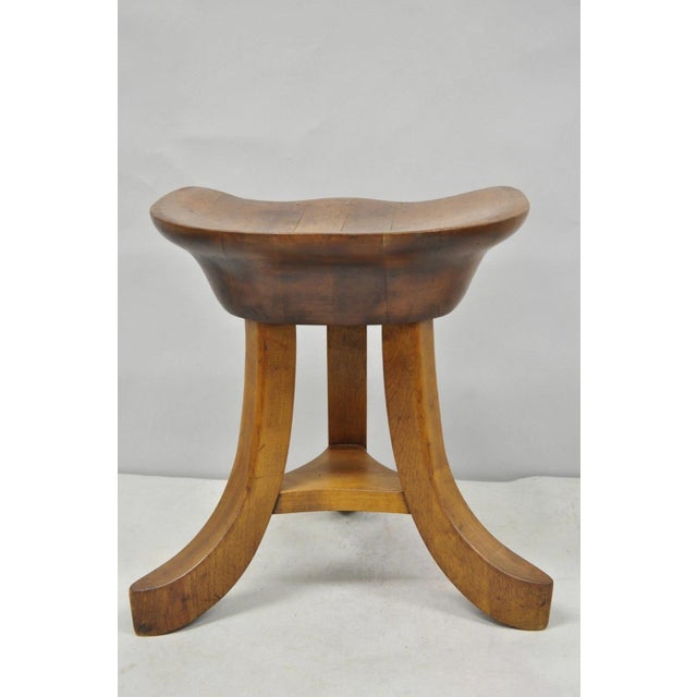 Vintage Mid Century Modern Mahogany Adolf Loos Theban Style Tripod Saddle Stool For Sale - Image 14 of 17