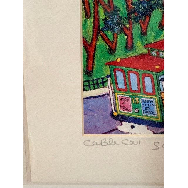 1990s Signed Peter Lee "Cable Car San Francisco" Framed Miniature Print, Blue Wood Frame For Sale - Image 9 of 13