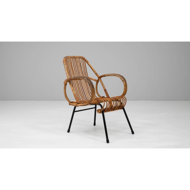 Brown Early 20th Century French Bamboo Armchair With Metal Frame For Sale - Image 8 of 18