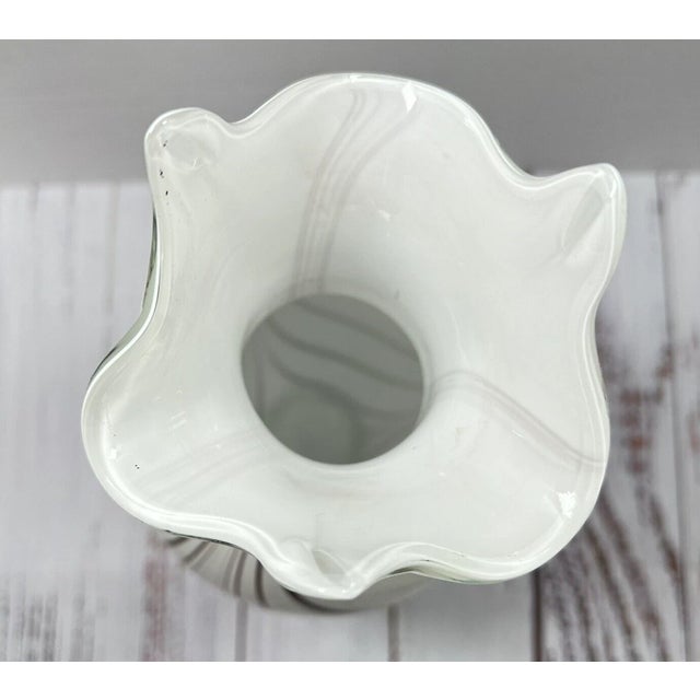Murano Vintage Murano Style White & Amethyst Pulled Swirl Hand Blown Art Glass Vase For Sale - Image 4 of 9