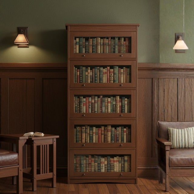 Mission Craftsman Style Oak Barrister Bookcase - 5 Stack - Walnut For Sale - Image 9 of 17