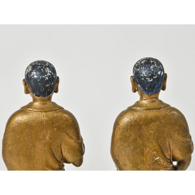 Pair of Gilded Buddhist Monk Figures For Sale - Image 16 of 17