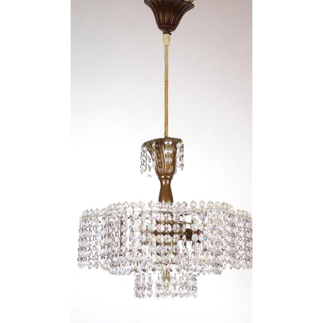 Antique Brass Lead Crystal Three-Light Chandelier, 1930s For Sale - Image 6 of 11