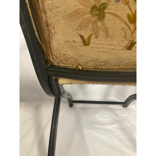 Napoleon III Ebonized Folding Armchair — Original Crewelwork, c.1875 For Sale - Image 12 of 14