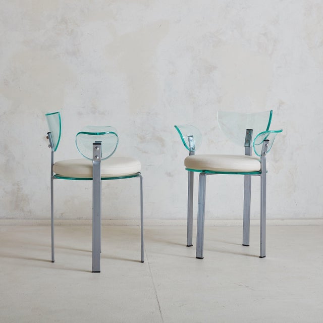 Postmodern Acrylic Dining or Accent Chair with Leather Cushion, France 1980s For Sale In Chicago - Image 6 of 12