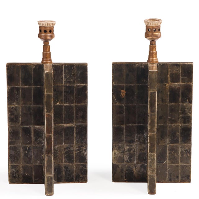 Contemporary Mica Veneered Table Lamps, in the Manner of Jean-Michel Frank - a Pair For Sale - Image 3 of 7
