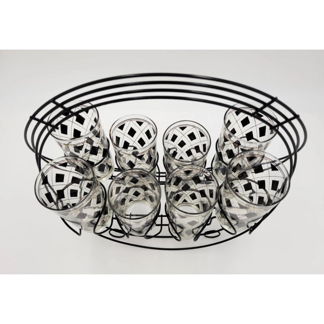 1960s Libbey Mid-Century Modern Black Gold Argyle Pattern Glassware and Carousel Caddy Set- 9 Pieces For Sale In Dallas - Image 6 of 10