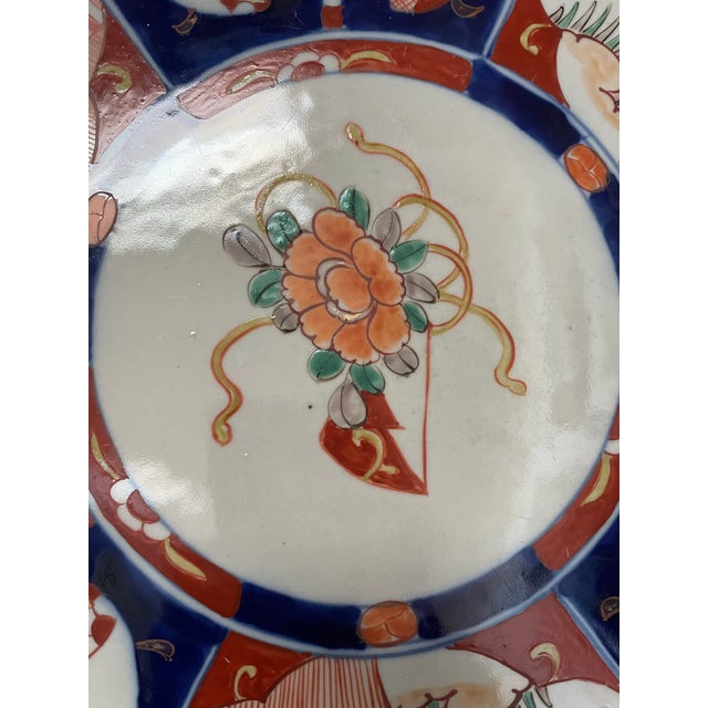 White Large Antique Japanese Imari 18" Charger Platter 6 Panel. Hand Painted For Sale - Image 8 of 10