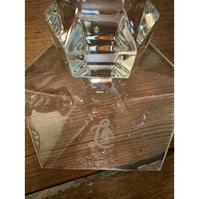 Mid 20th Century Val Saint Lambert Crystal Candle Holders With Piping Rock Club “Liberty Bell” Insignia – a Pair For Sale - Image 11 of 11