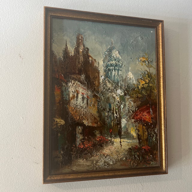 20th Century impressionist impasto oil on canvas framed signed depicting Parisiene street