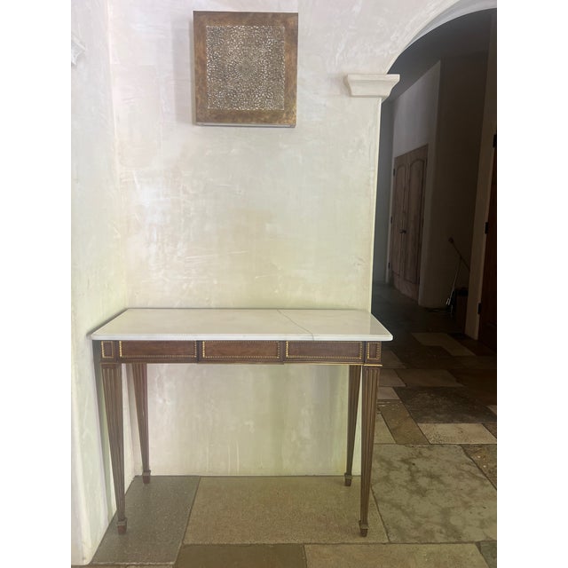 White Vintage Louis XVI Style Marble Top Console Table For Sale - Image 8 of 11