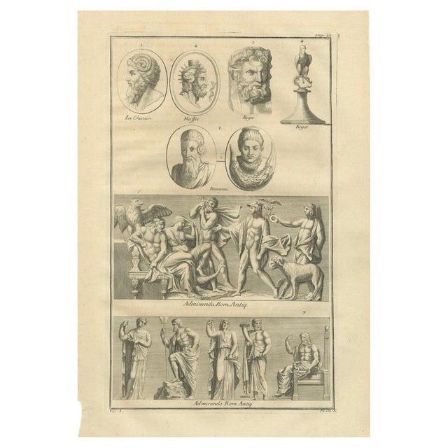 After Bernard de Montfaucon, Roman Sculptures & Portrait Heads, Composite Antiquities Plate, 1721, Engraving For Sale - Image 18 of 18