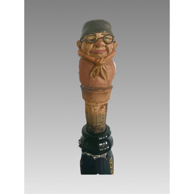 English Antique Cork Bottle Stopper in the Form of a Hand Carved Wood Bespectacled Man, German For Sale - Image 3 of 7