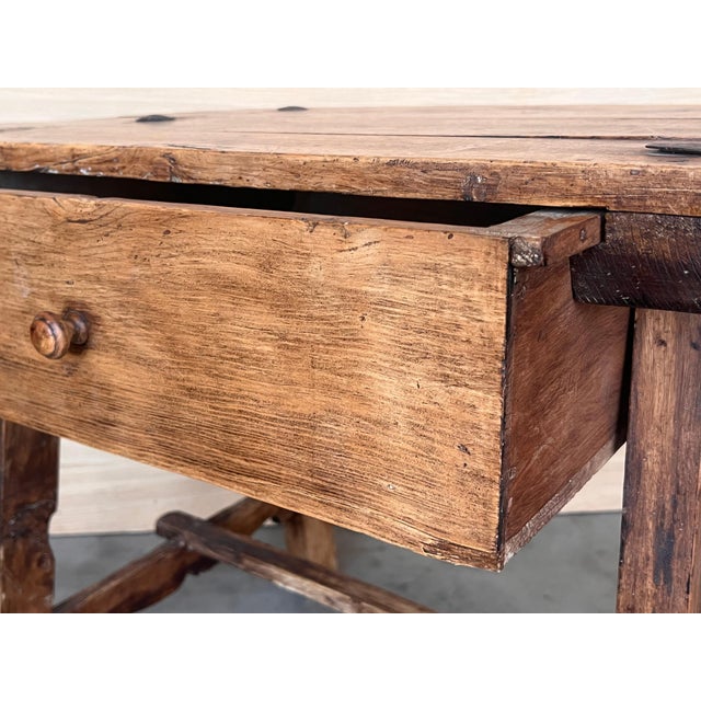 Early 20th Century French Oak Worktable Table with One Drawer, 1920s For Sale - Image 11 of 18
