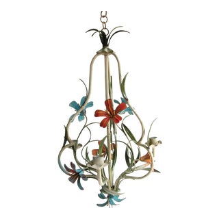 1950s Vintage Tole Lily Flower Chandelier For Sale