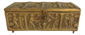 1930s Ornate Bronze Box With Feet and Hinged Lid