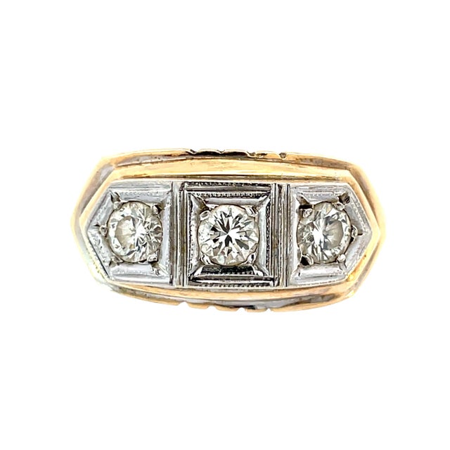 14k Yellow & White Gold Three-Stone Diamond Ring, Size 6.5 For Sale - Image 9 of 10