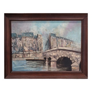 Post-Impressionism View of the Seine and Pont Mary, 1960s, Oil on Canvas For Sale